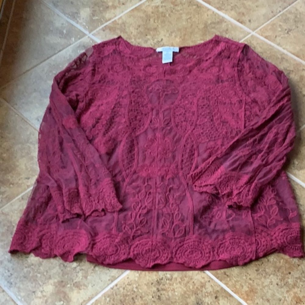 Burgundy lacy see through top with cami.
